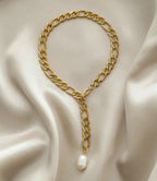 Tobillera De Cadena Figaro Con Perla Natural Central | Dorado