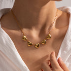 Collar 5 Corazones Dijes | Dorado