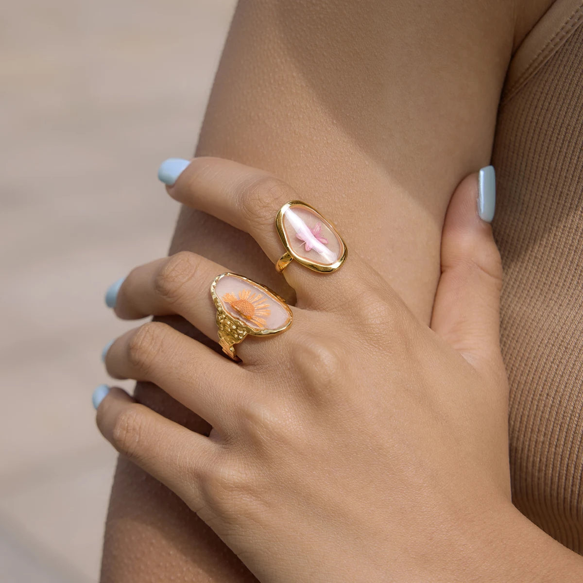Anillos Flor de Verano - Resina | Dorado