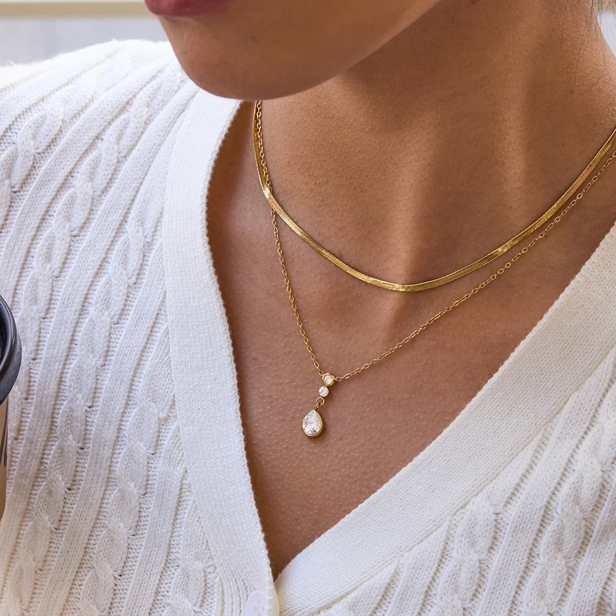 Collar Doble Dije Brillante 3puntos | Dorado