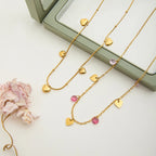 Collar 5 Dijes De Corazones Cadena Puntos | Dorado