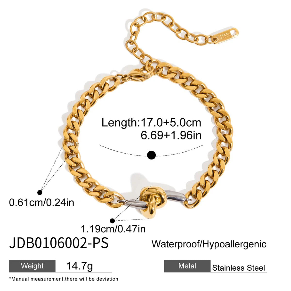 Pulsera De Eslabones Con Nudo Central Entrelazado | Bicolor