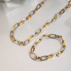 Pulsera Urbana De Eslabon Grueso En Contraste Metalico | Bicolor