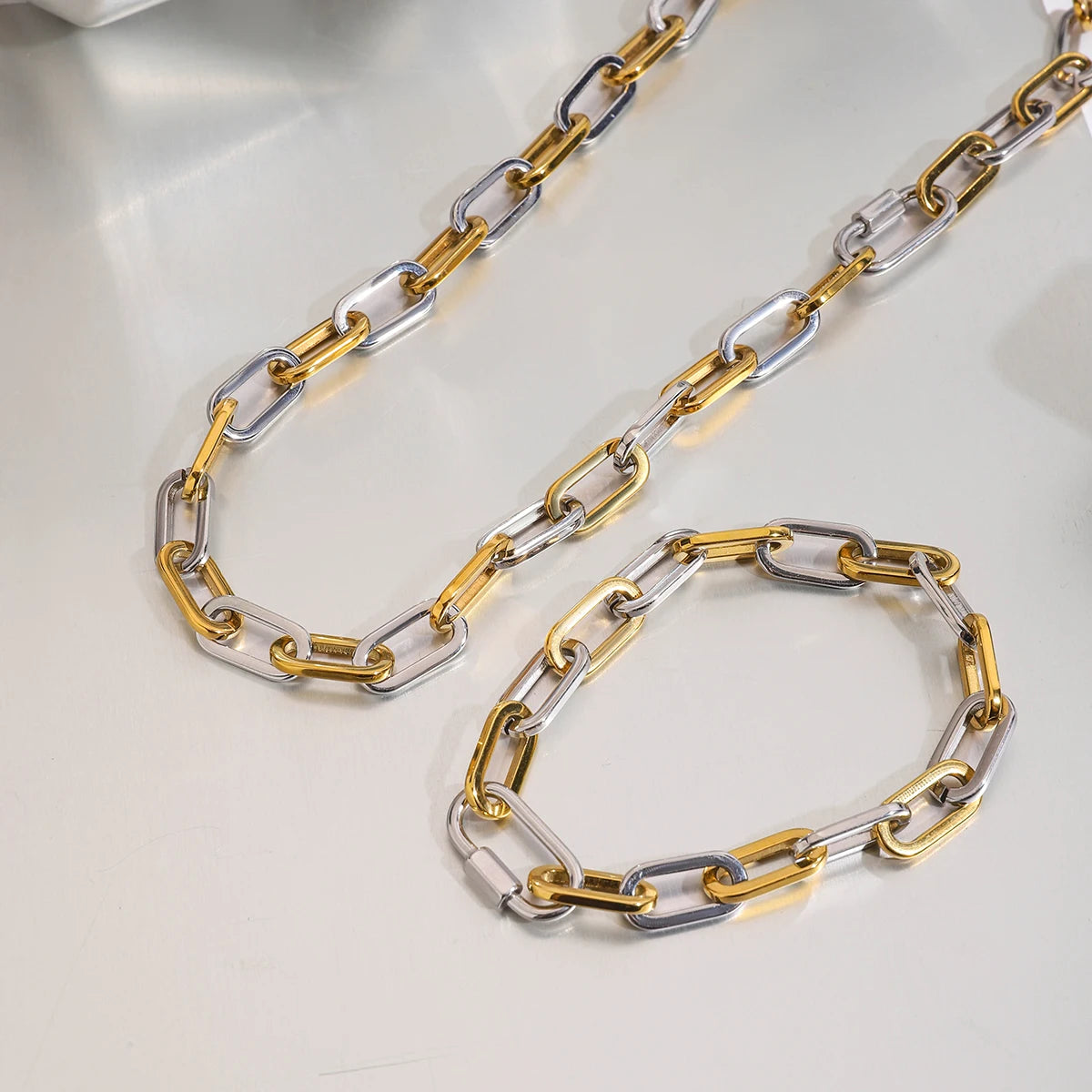 Pulsera Urbana De Eslabon Grueso En Contraste Metalico | Bicolor