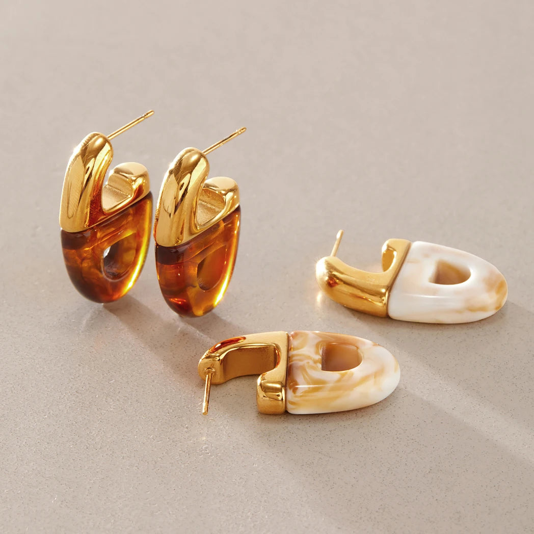 Zarcillos Elegantes con Resina Marmoleada | Dorado