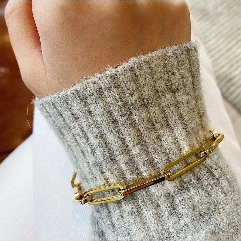 Pulsera Fina De Eslabones Rectangulares | Dorado