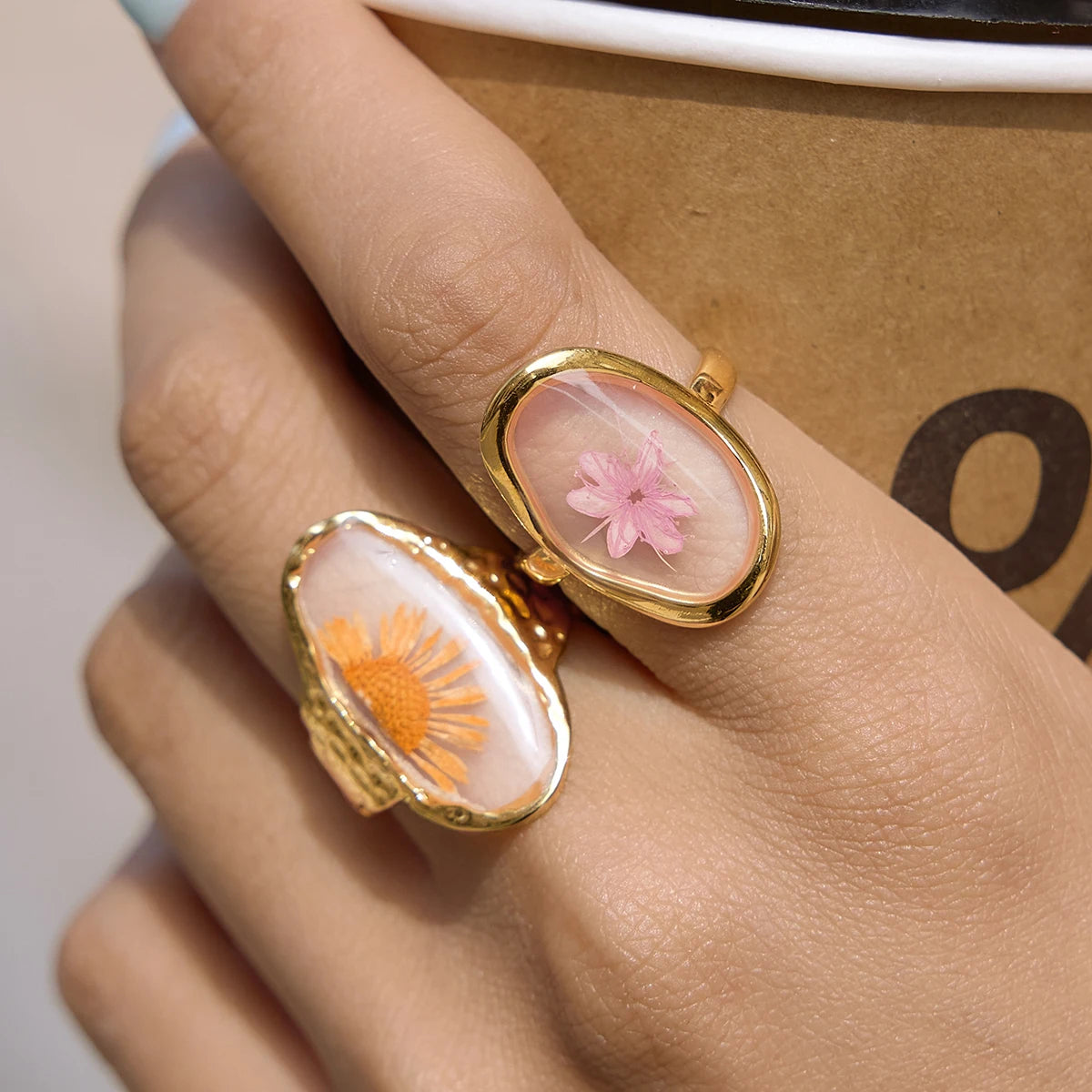Anillos Flor de Verano - Resina | Dorado