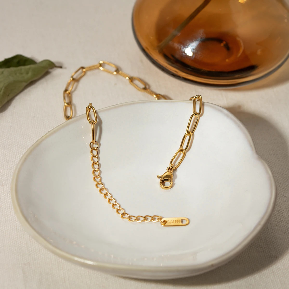 Tobillera Con Eslabones Alargados Estilo Clip | Dorado