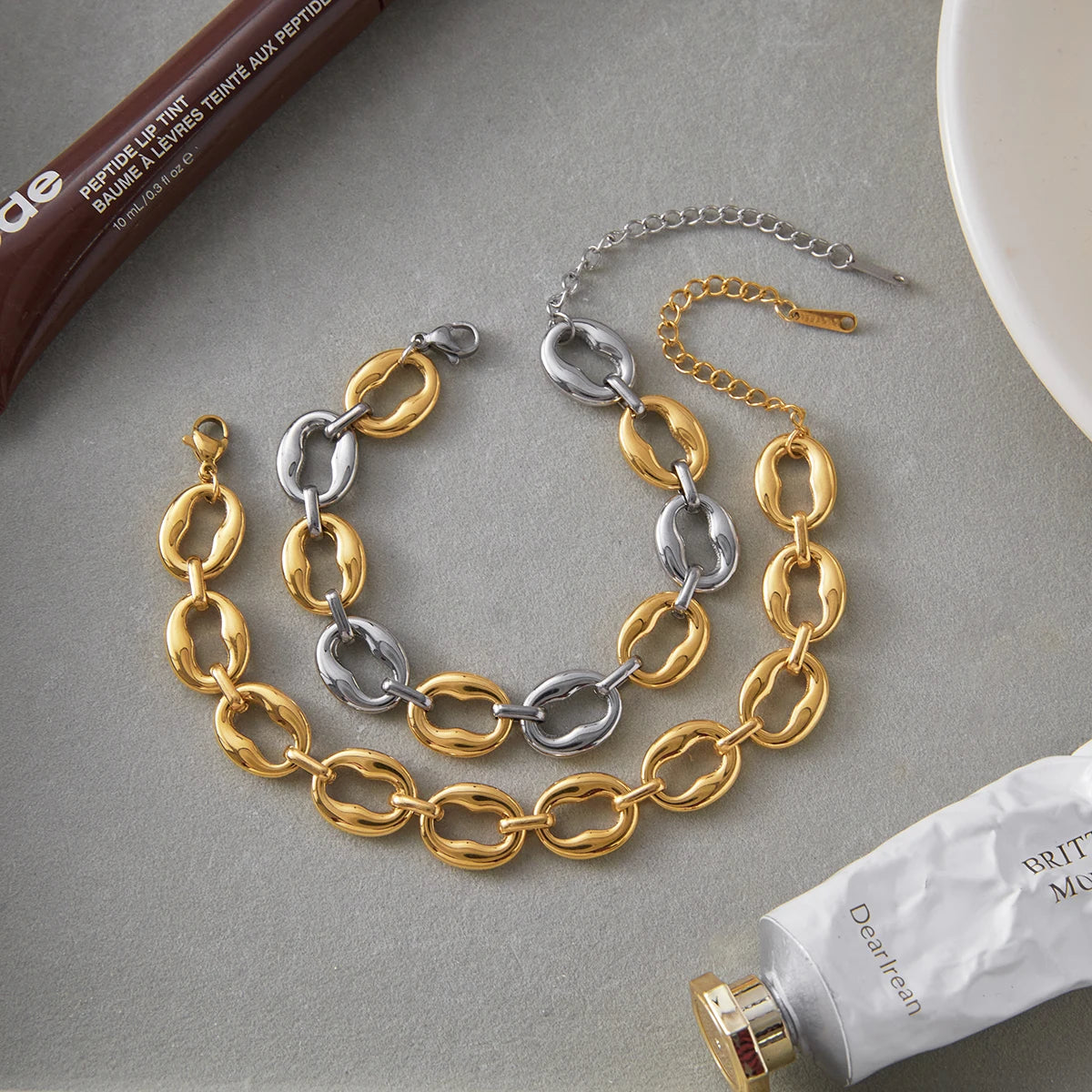 Pulsera De Eslabones Ovalados Con Textura Irregular | Dorado