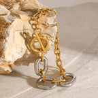 Pulsera De Eslabones Gruesos Combinados Con Broche De Timon | Bicolor