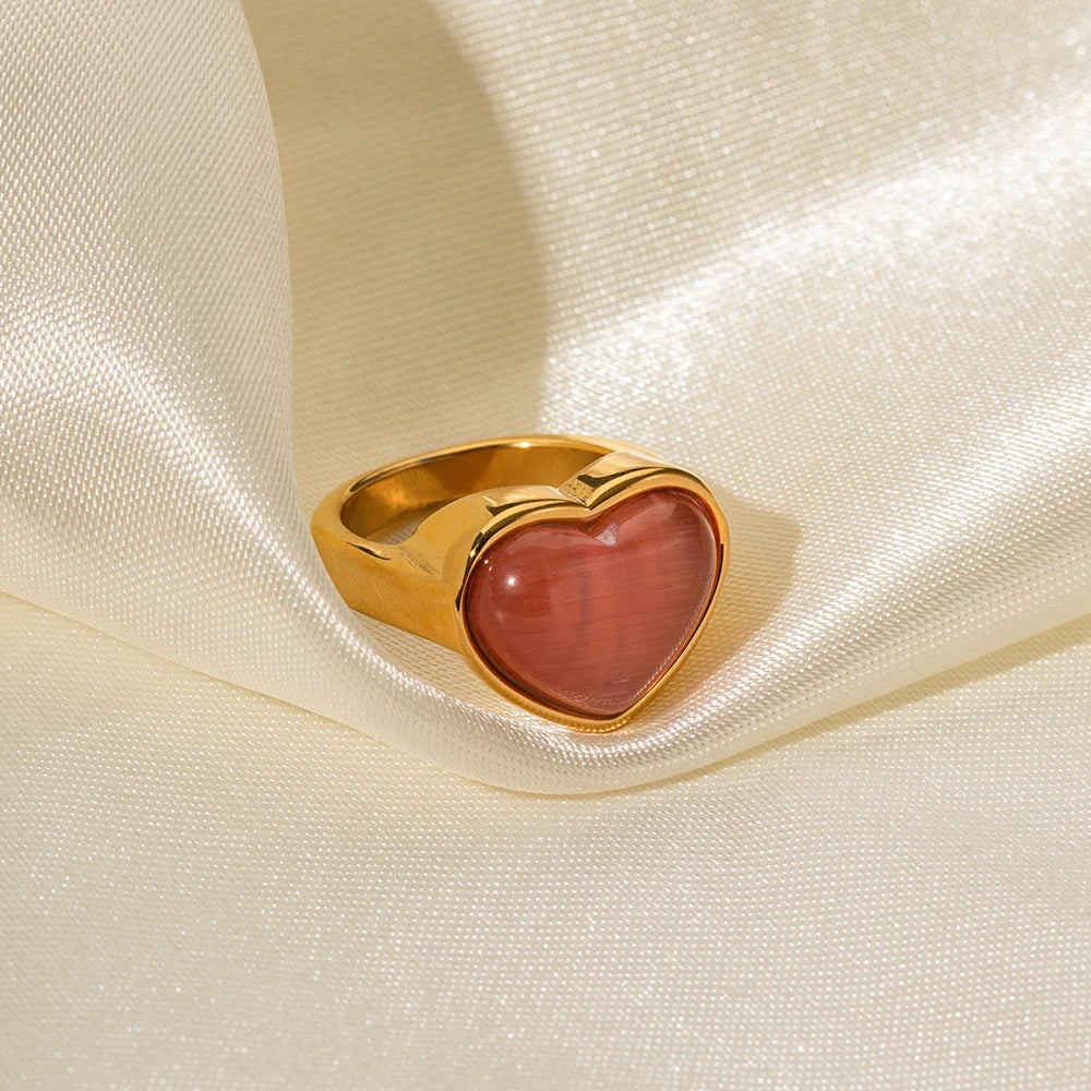 Anillo Corazon Grande Rosado | Dorado