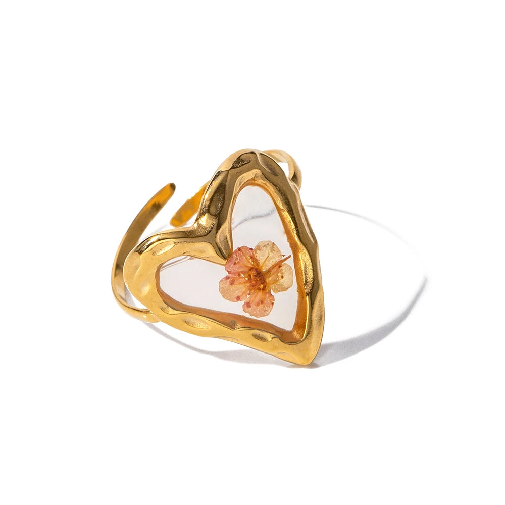 Anillo Resina Minimalista Florrosada | Dorado