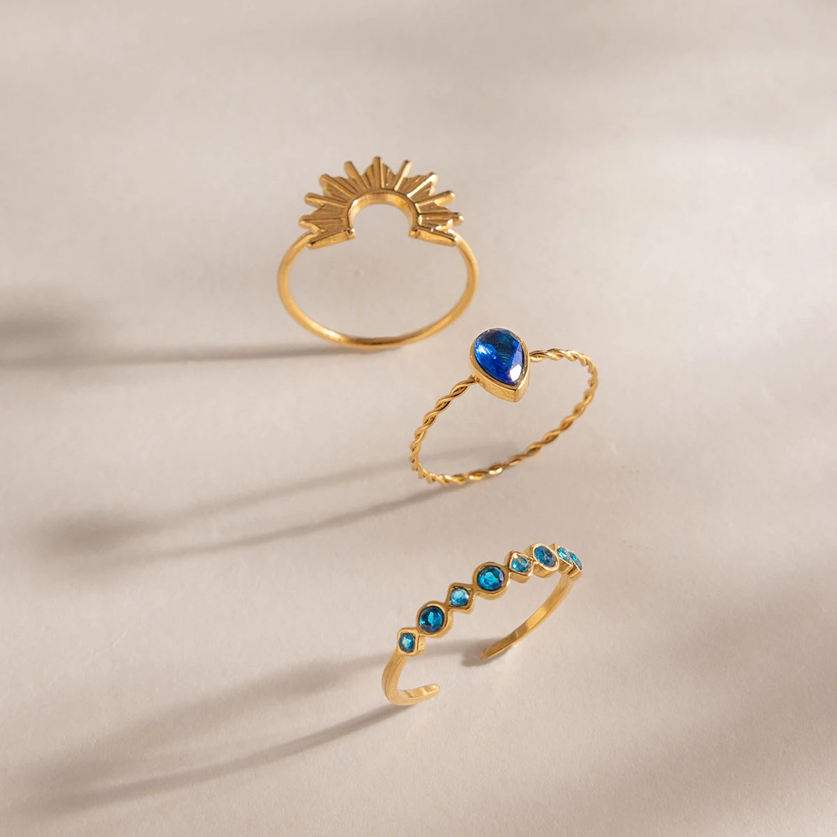 Anillos Set de 3 - Sol Brillante | Dorado