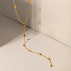 Collar Largo Forma Y Puntos Brillantes | Dorado