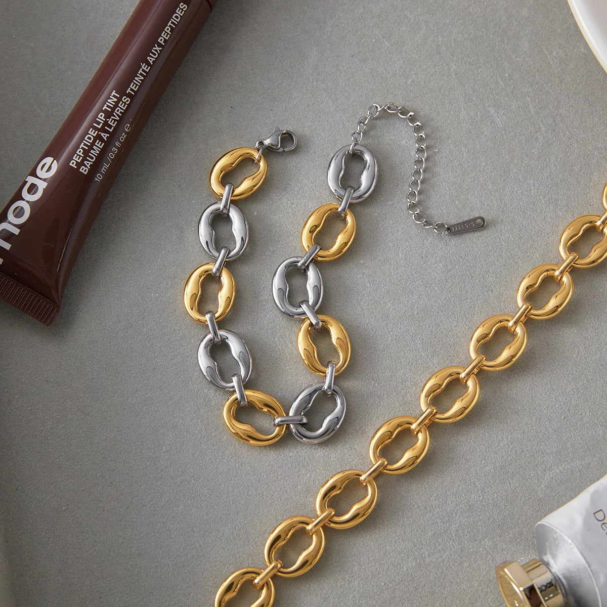 Pulsera De Eslabones Ovalados Con Textura Irregular | Dorado