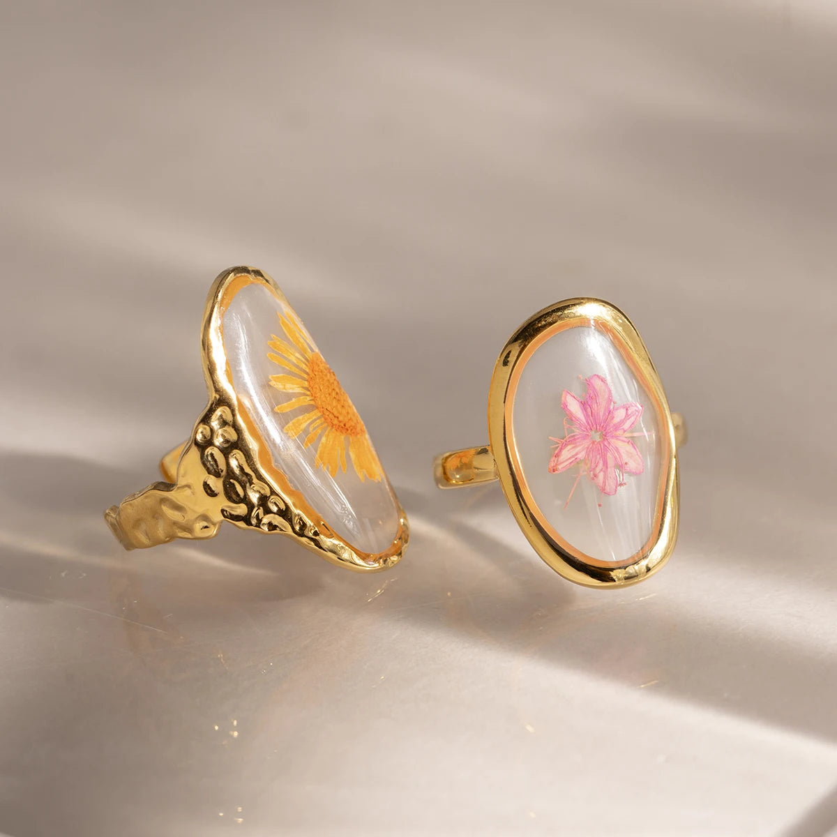 Anillos Flor de Verano - Resina | Dorado
