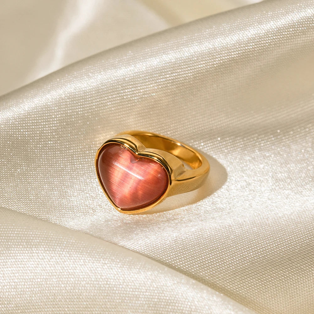 Anillo Corazon Grande Rosado | Dorado