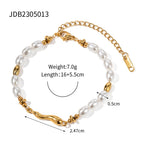 Pulsera De Perlas Blancas Con Detalle De Eslabon Organico | Dorado