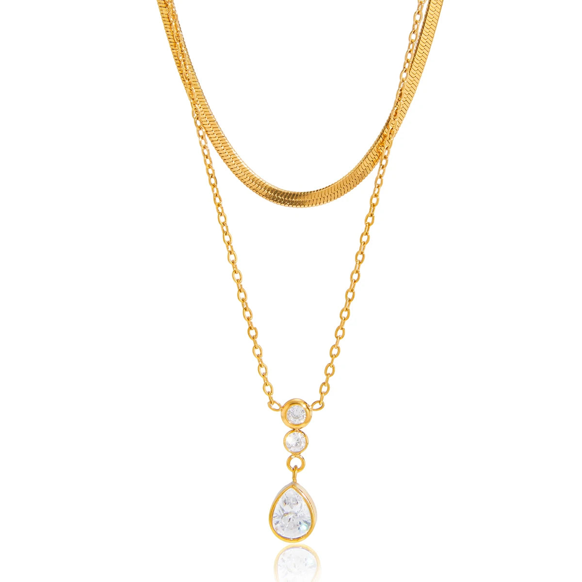 Collar Doble Dije Brillante 3puntos | Dorado