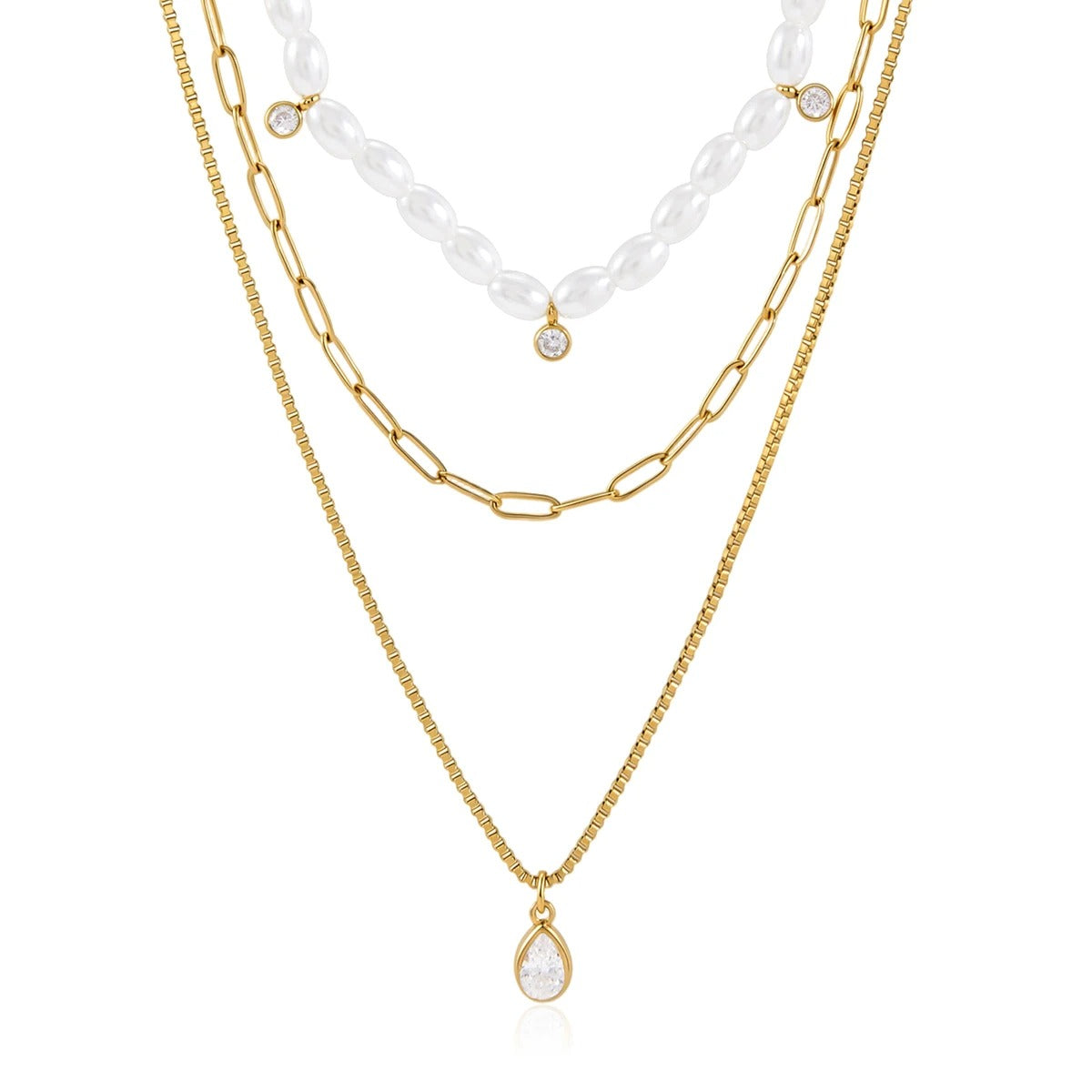 Collar Triple Suspiro del Mar | Dorado y Perla