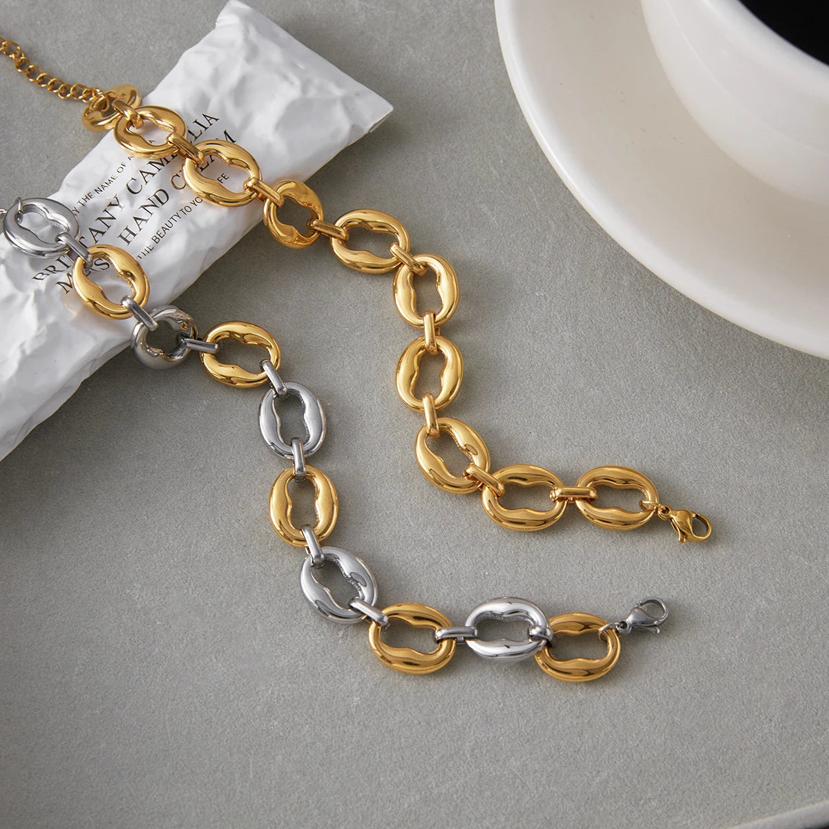 Pulsera De Eslabones Ovalados Con Textura Irregular | Dorado