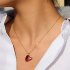 Argolla Corazon Colgante Rojo | Dorado