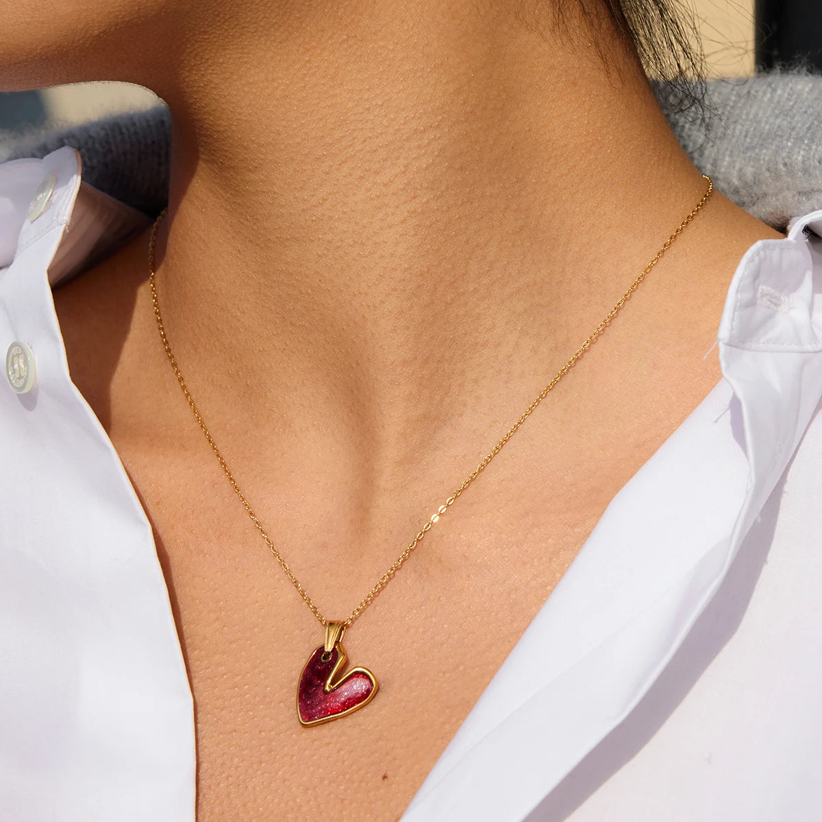 Argolla Corazon Colgante Rojo | Dorado