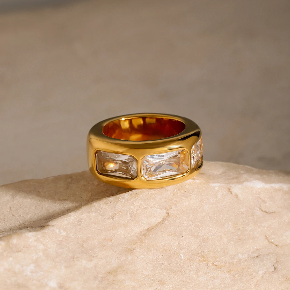 Anillos Gruesos Brillos Elegantes | Dorado
