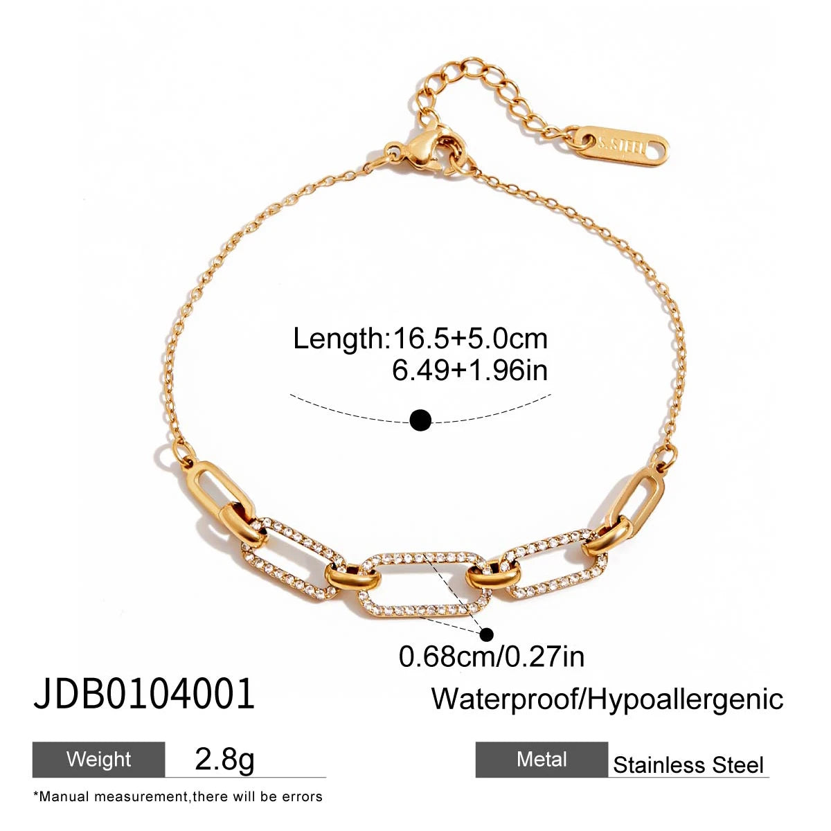 Pulsera Con Eslabones Clip Y Pavé De Cristales | Dorado
