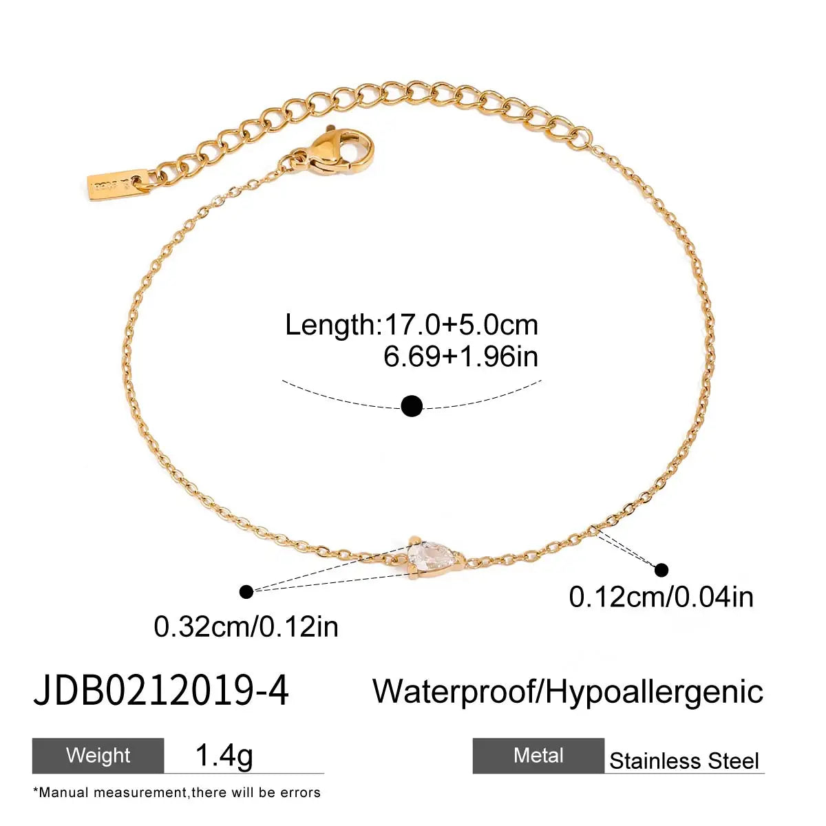Pulseras De Cadena Fina Con Cristal | Dorado