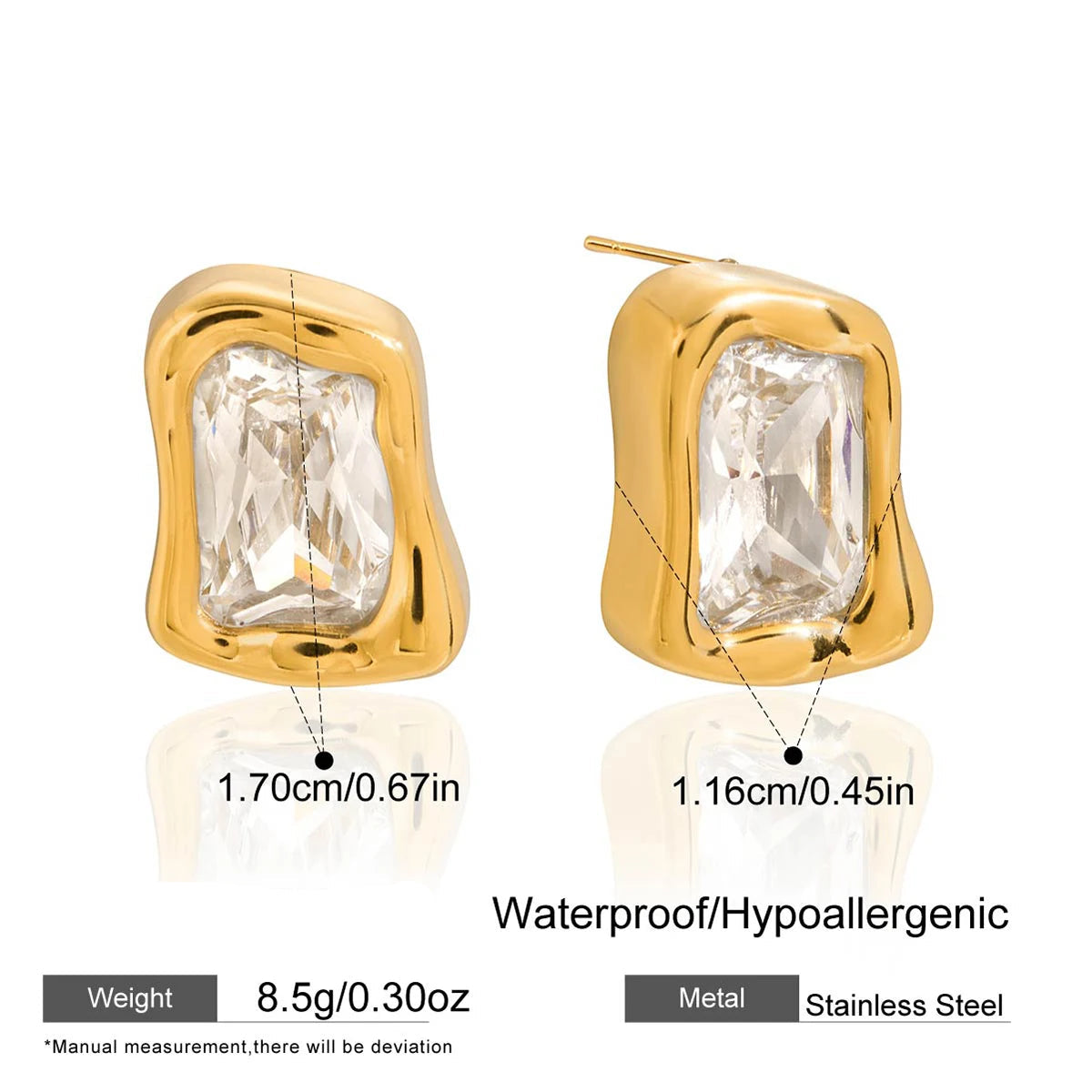 Zarcillos Modernos Con Piedra Facetada - Colores | Dorado