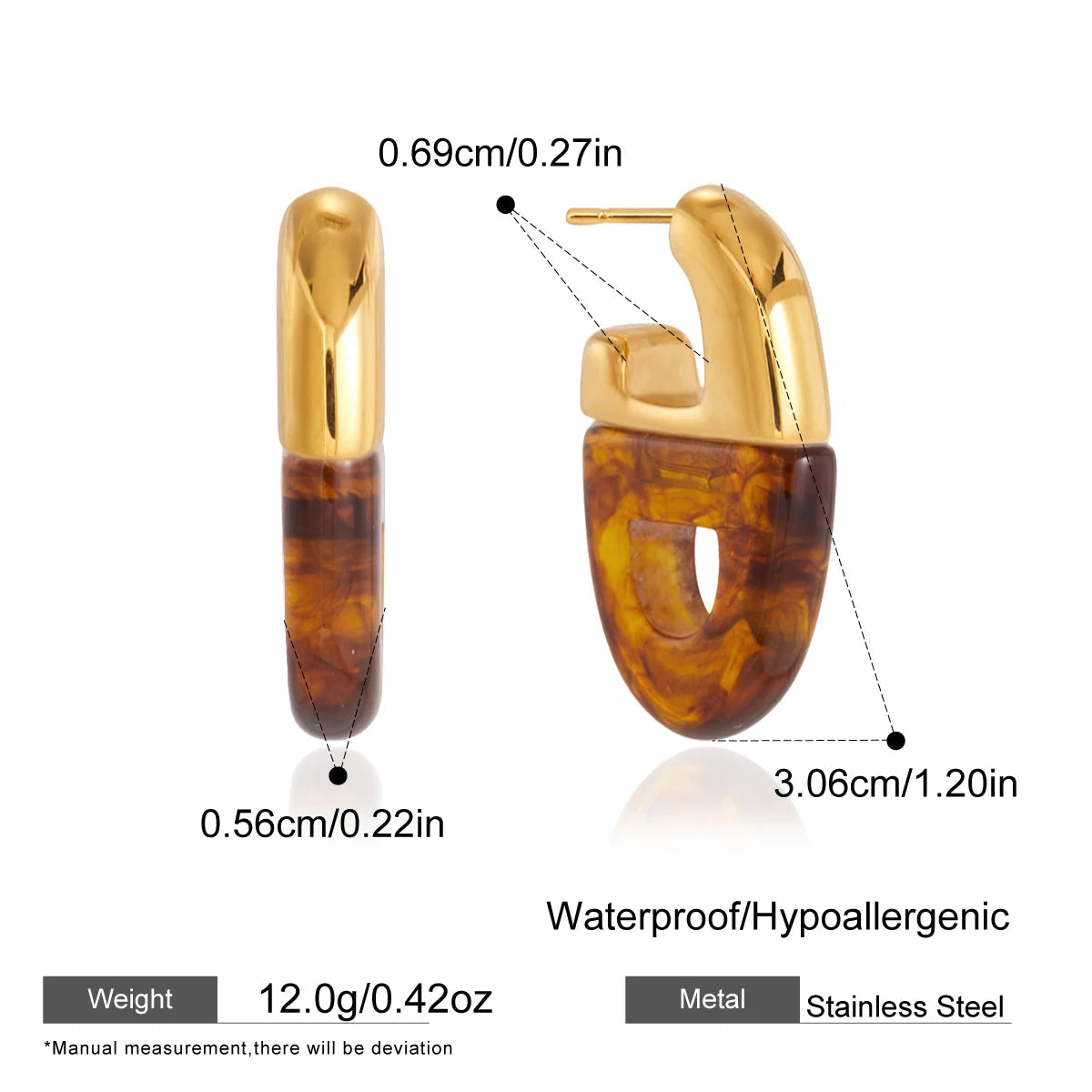 Zarcillos Elegantes con Resina Marmoleada | Dorado
