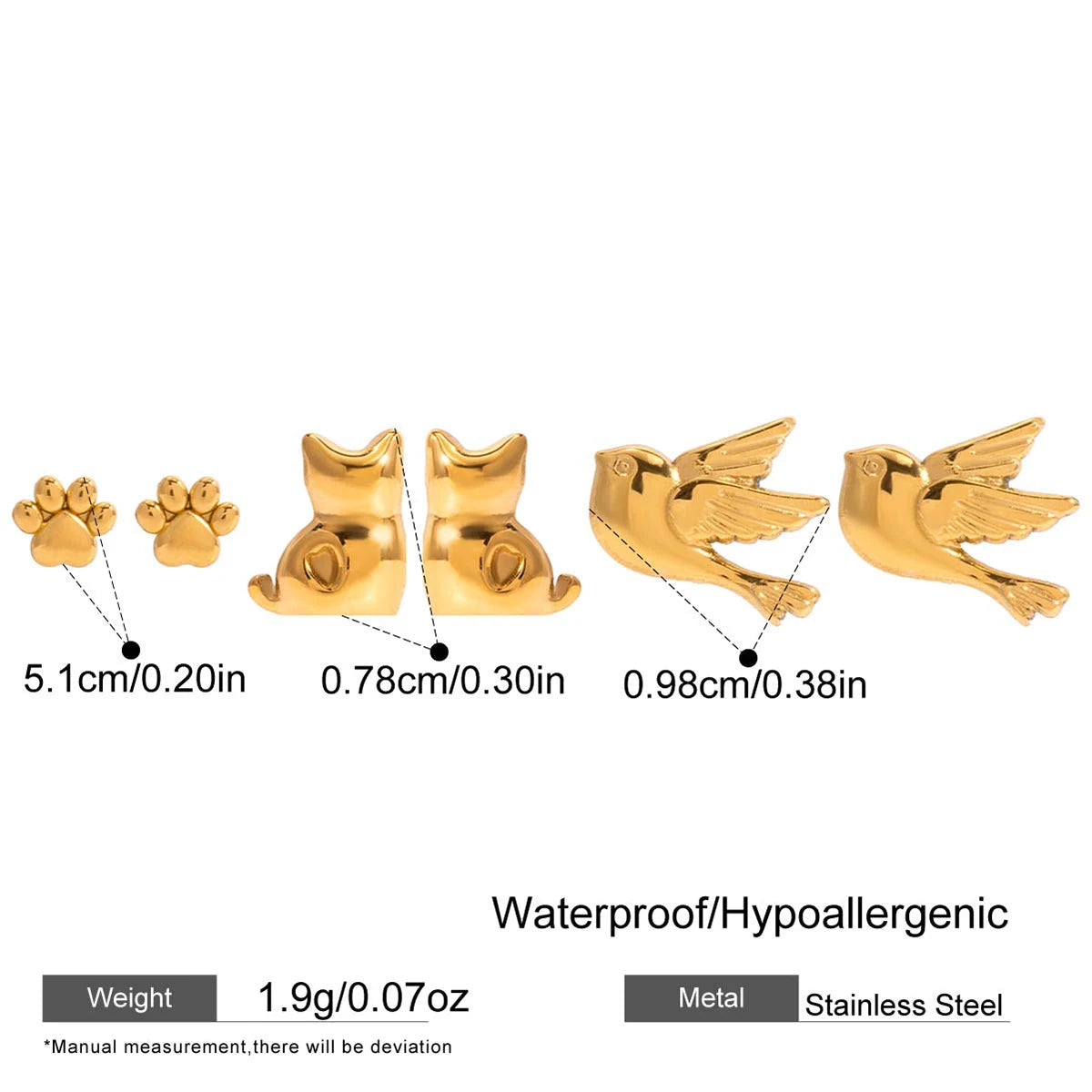 Set Animal | 3 Piezas | Dorado