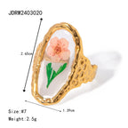 Anillos Ovalados de Resina Floreados | Dorado