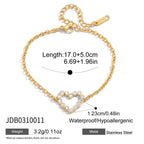 Pulsera Fina Con Hilera Ondulada y Dije De Corazon De Cristales | Dorado