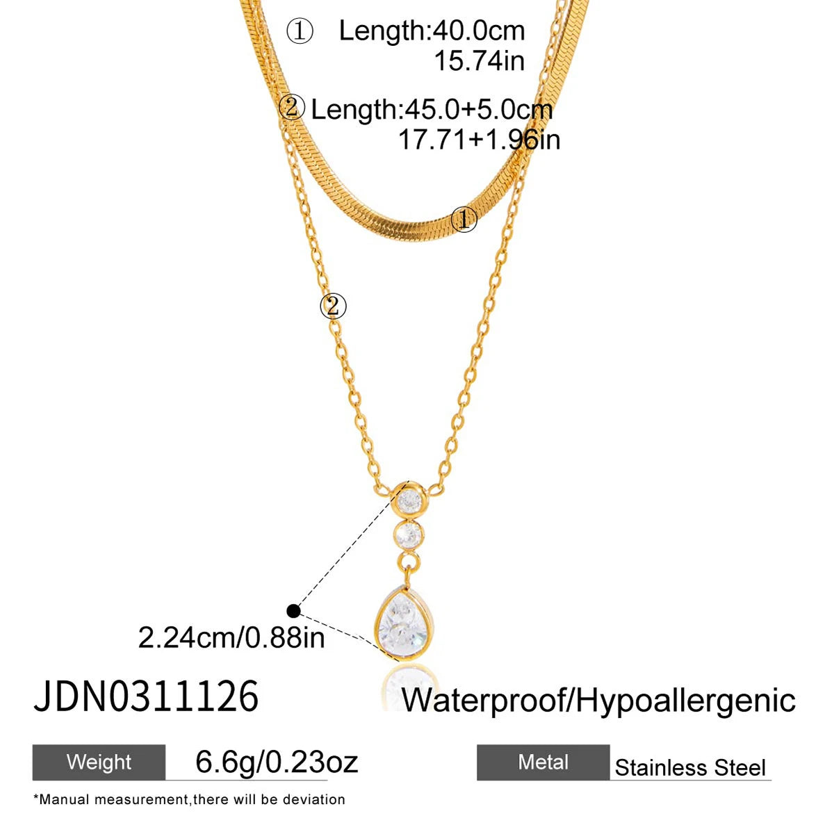 Collar Doble Dije Brillante 3puntos | Dorado