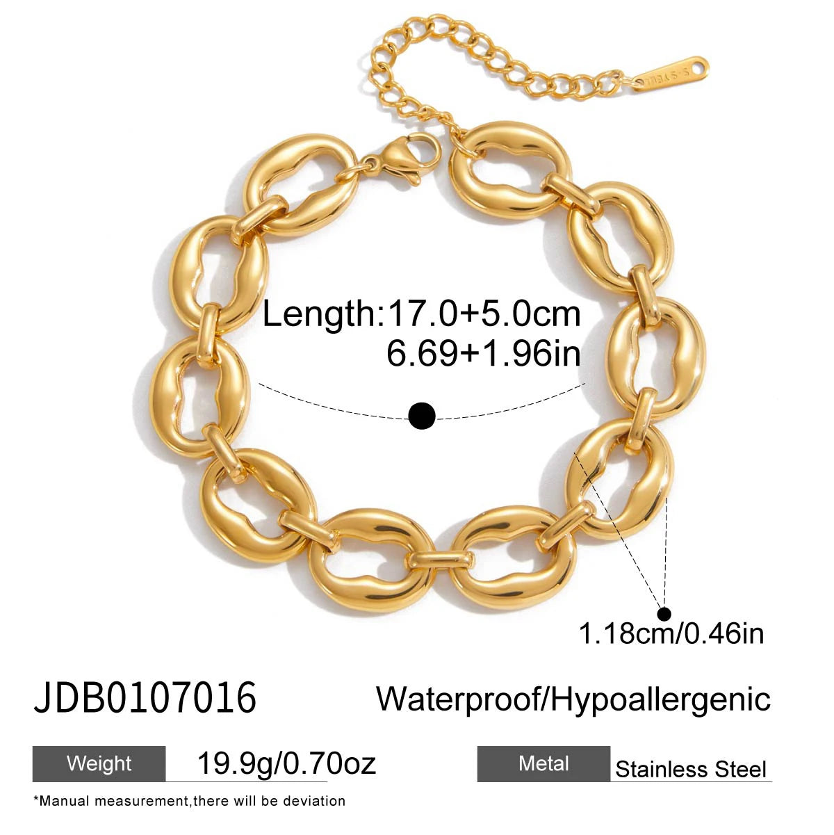 Pulsera De Eslabones Ovalados Con Textura Irregular | Dorado