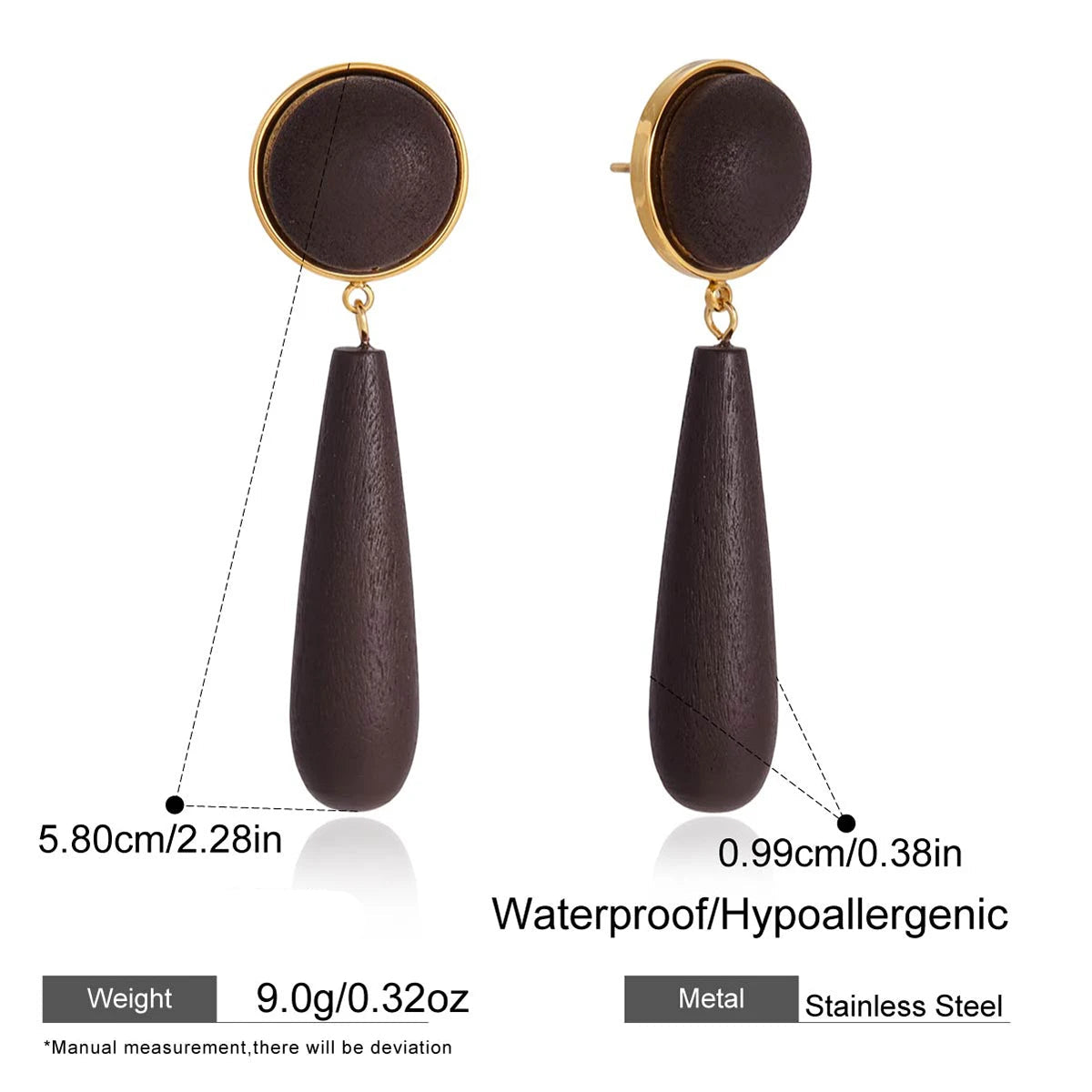 Zarcillo Bohemio Elegante Madera - | Dorado / Marrón