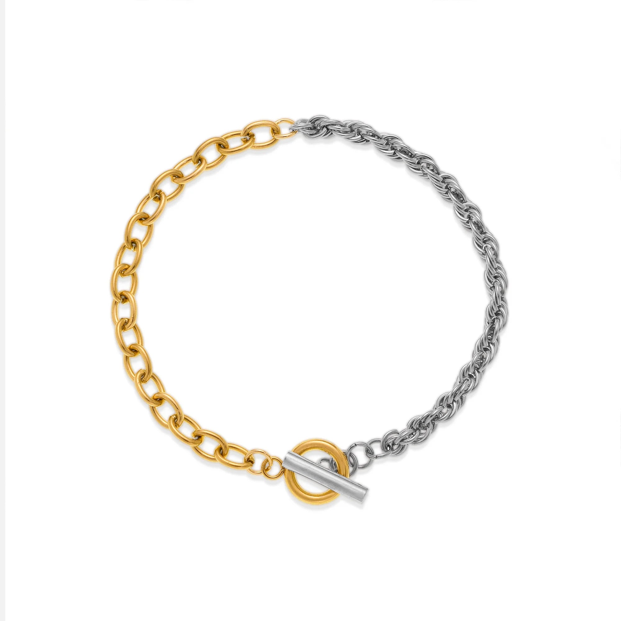 Pulsera De Diseño Hibrido Con Cordon Torsionado Y Eslabones | Bicolor