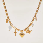 Collar Multi Dijes Corazon, Cruz, Virgen, Perla, Ángel | Dorado