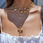 Collar Multi Dijes Corazon, Cruz, Virgen, Perla, Ángel | Dorado